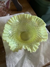 Vintage Fenton Topaz Hobnail opalescent Ruffled Dish Bowl