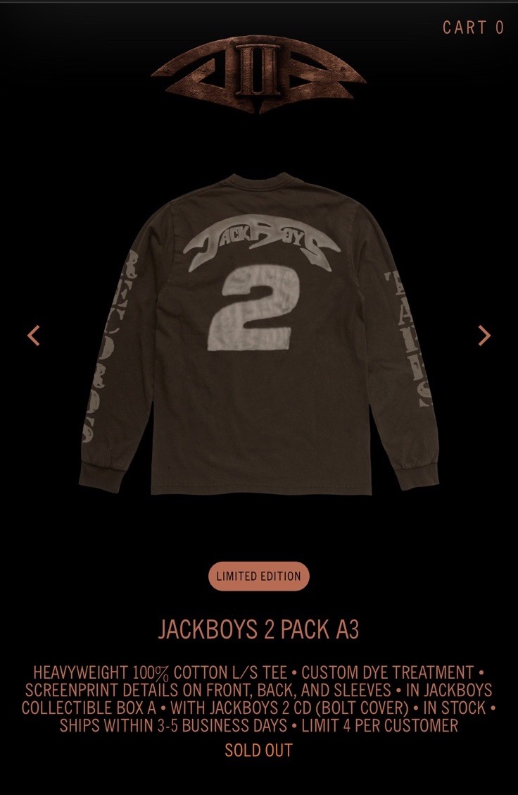 Travis Scott Jackboys II Box Set A3 Size Large Long Sleeve T Shirt