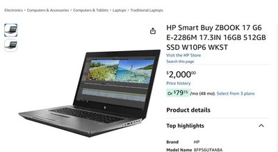 HP ZBook 17'' Core i9 64 GB RAM  1TB SSD 6GB RTX 3000 Pro WORKSTATION 3YR WARNTY