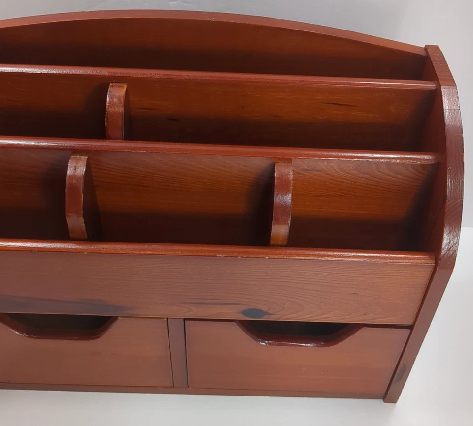 Organizador de escritorio de madera vintage correo oficina en casa 2 cajones montaje en pared o mesa Foto 3 de 4