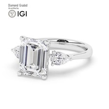 Emerald Diamond Trilogy Ring Platinum Labgrown 3.50 Ct Solitaire