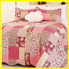 Summer Floral California King Bedspread,Romantic Pink Quilt Set King,Reversib...