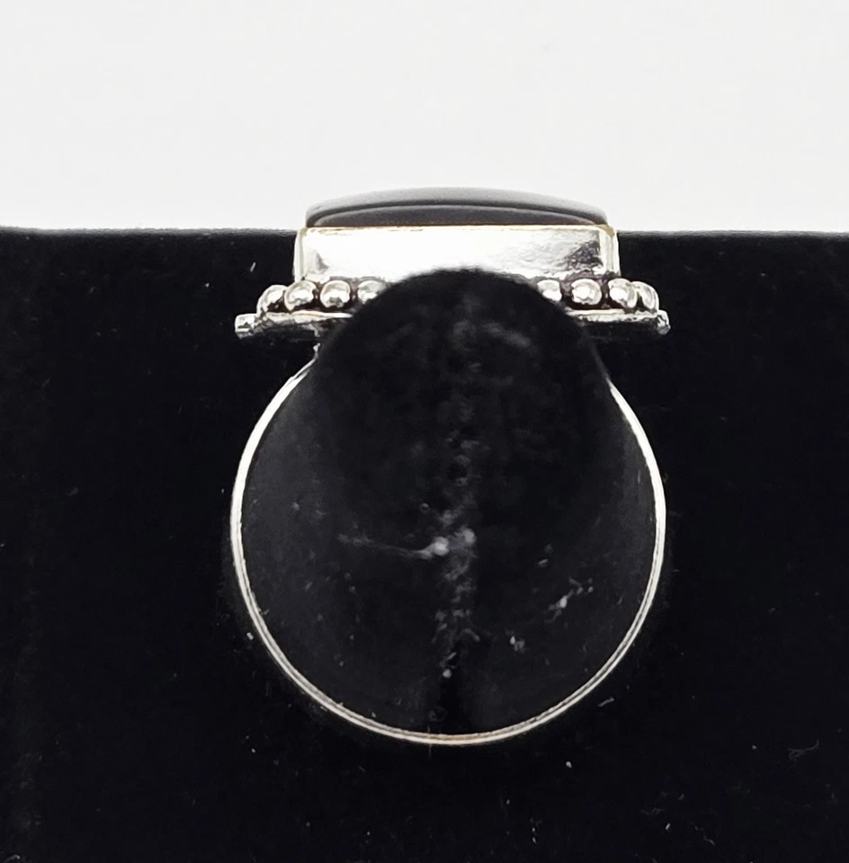 Anillo tribal de moda enchapado en plata de ley hecho a mano con piedras preciosas de ónix negro talla 9,5 Foto 4 de 4