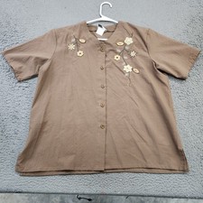 BonWorth Outfit Set Womens M Petite Brown Floral Embroidered Top Capri Pants