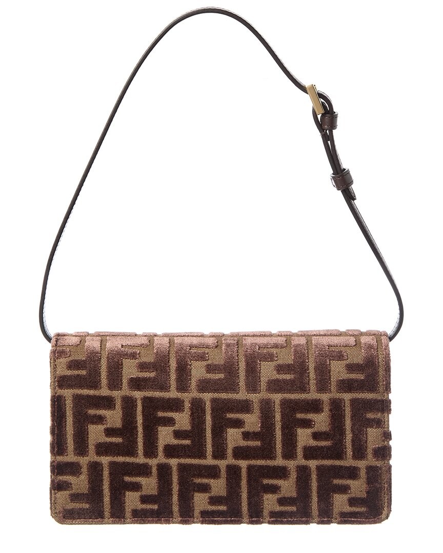 Fendi Baguette Ff Velvet & Leather Wallet On Chain Women's Brown thumbnail 2