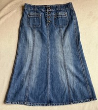 Gap Y2K Vintage Midi Skirt Denim Size 12 Cowgirl Western Snap Lowrise