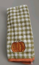 Set Of 2 Embroidered Autumn/Fall Green Checked Kitchen Terry Dish Towel