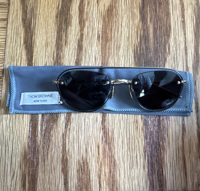 Thom Browne TB-112 Oval Sunglasses Gold Metal Frame Black Tinted Lens MPN