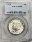 1964-D 50c Kennedy Half Dollar PCGS MS64 John F Coin FIRST YEAR SEMI KEY DATE!