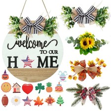 Interchangeable Welcome Sign for Front Door with 4 Seasonal Wreaths and 14 Ch...