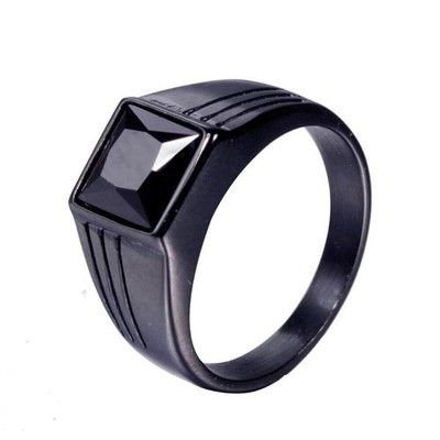 Pinky Statement Cocktail Party Signet Rings Stainless Steel Square Gemstone Men