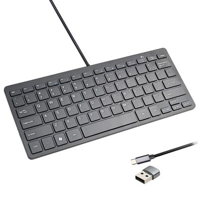 Powboro USB C Mini Tastatur kompakt klein schmal kabelgebunden USB-C schwarz