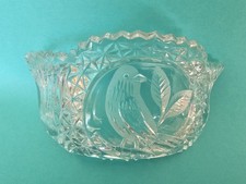 Broken Sparkly Crystal Art Glass With A bird and Leaves.