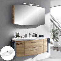 Badezimmer Waschplatz Set 121Cm Waschtisch Led Spiegelschrank Eiche GäSte Wc