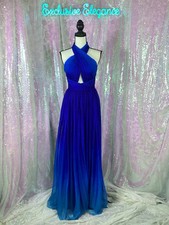 PAMELLA ROLAND Flowing Blue Ombr  Halter Gown Sz 10 AUTHENTIC NWT