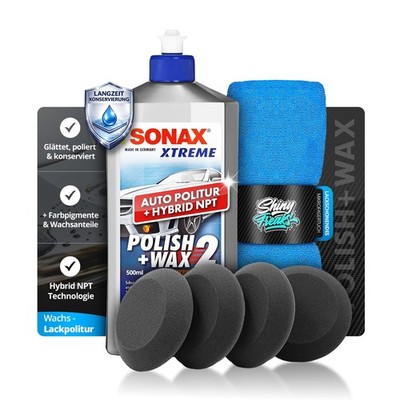 SONAX Polish+Wax 2 500ml Set Politur 4 Applikatoren Mikrofasertuch | 6-teilig
