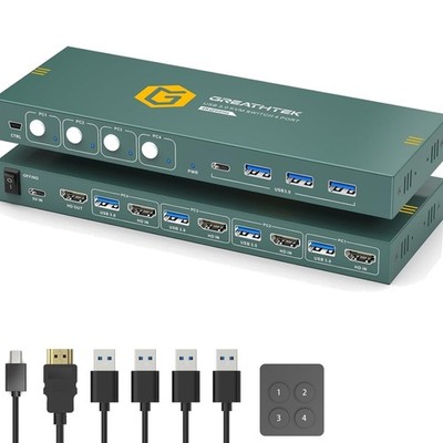 HDMI KVM Switch 4 in 1 out 4K@60Hz 4 USB 3.0 Ports Kabelsatz inklusive