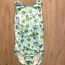 GK Girls Blue Gymnastics Leotard, Butterfly Print, Size AXS