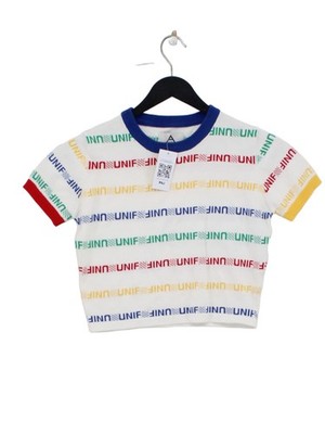 Unif Damen Top S Weiß Grafik 100% Baumwolle Kurzarm Rundhals Basic