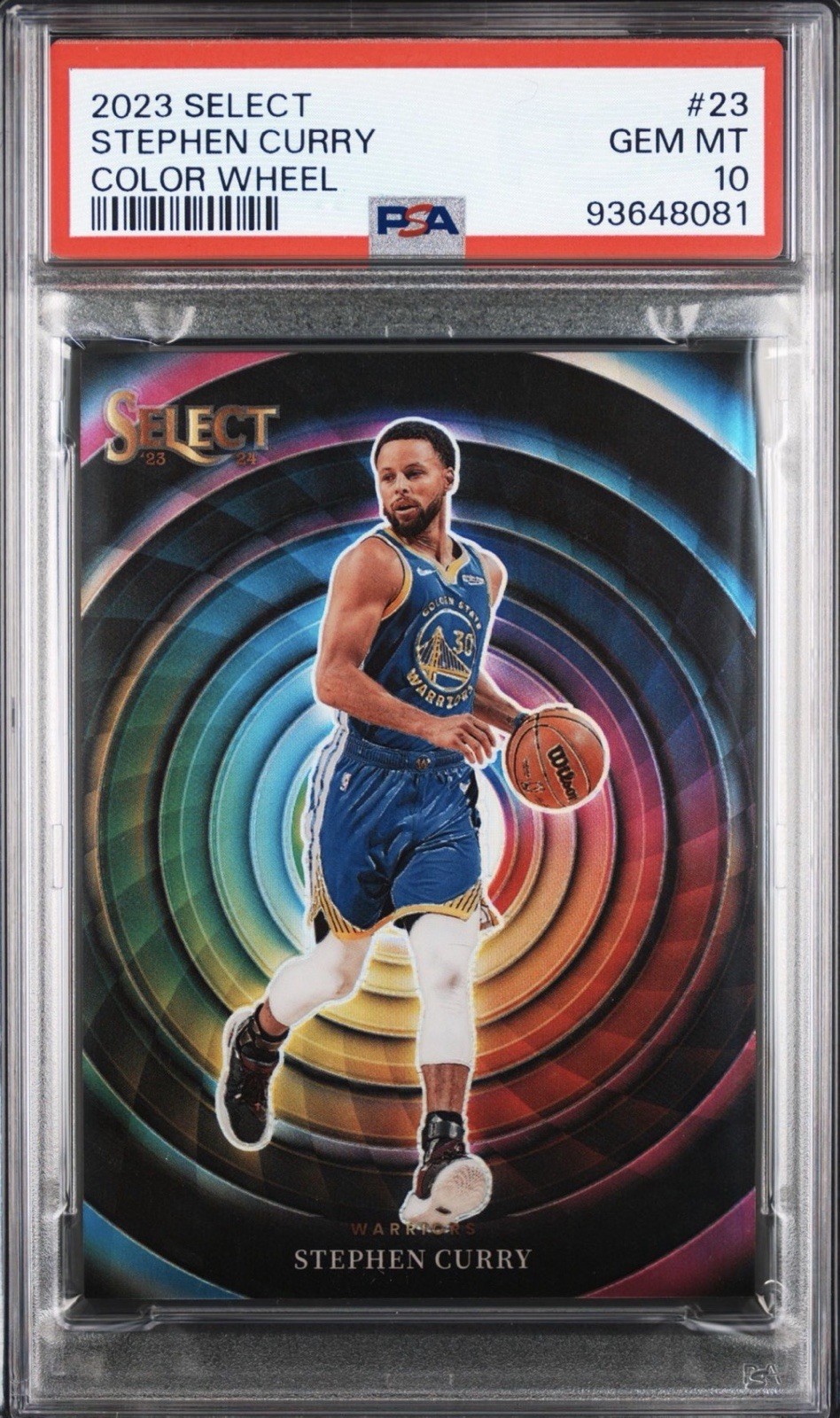 2023-24 Panini Select Color Wheel Stephen Curry #23 Case Hit SSP PSA 10