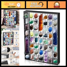 Adjustable Acrylic Display Case with Mirror, Wall Mount, Magnetic Door, 56 Grids