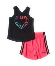 adidas Little Girls 2pc Tank Top Shirt and Shorts Set Black 12 Months5 