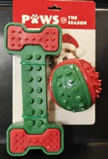 Christmas  Paws For The Season  Bone 7.5” Dog Toy   With Squeaker.