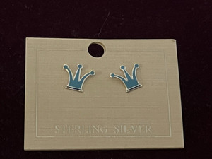 Sterling Silver & Turquois Enamel Crown Post Earrings
