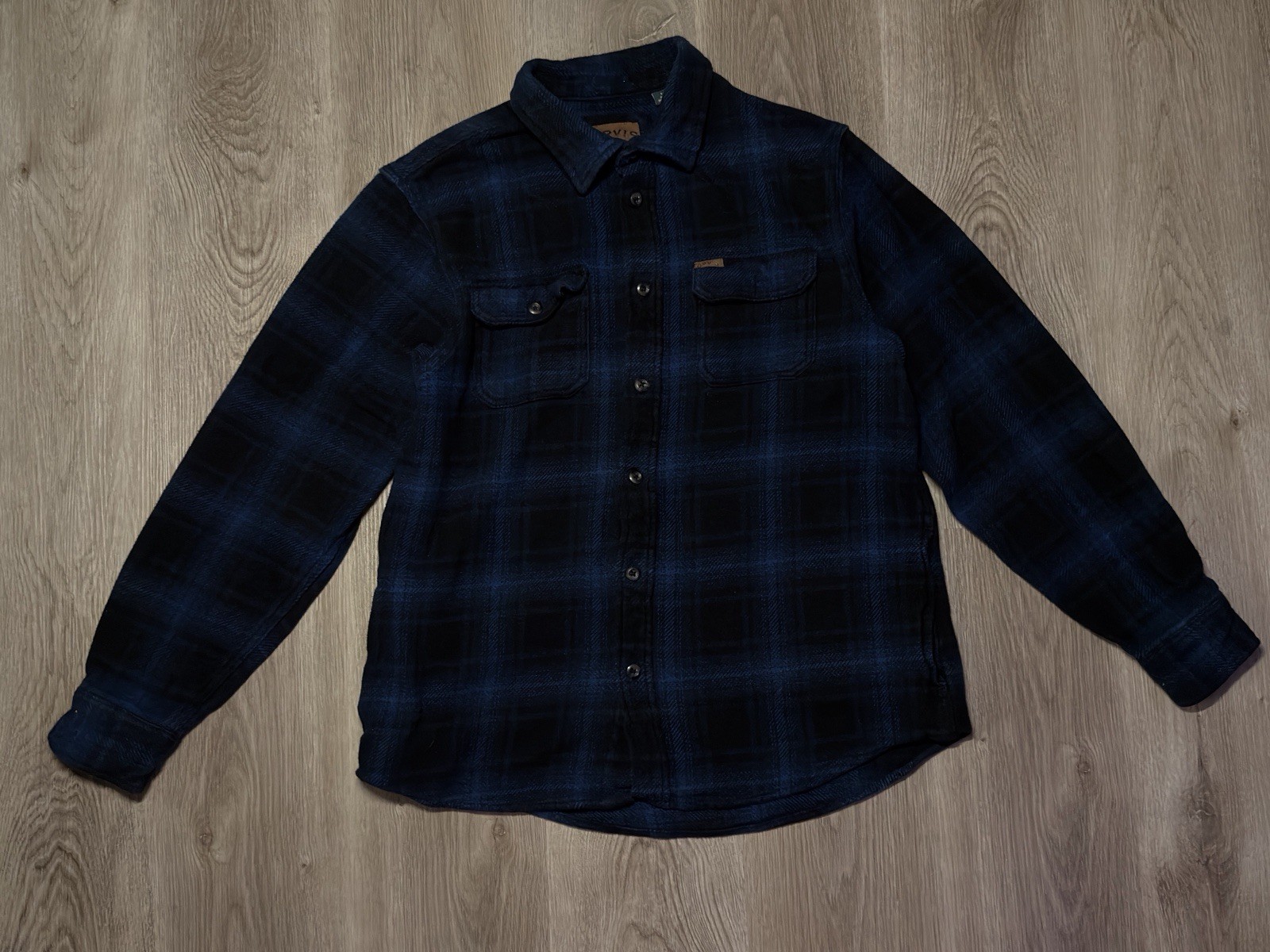 ORVIS Heavy Flannel Shirt Jacket Men's L Plaid Blue Cotton Blend (J37)