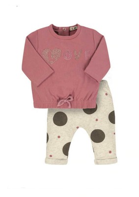 EMC 2tlg Sweater & Schlupfhose Baby Mädchen Love Rosa Punkte Gr. 74 80 86 NeU