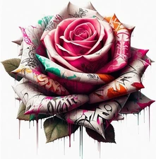 Graffiti Rose Flower Iron On Transfer - T-Shirt + Other Light & Dark Fabrics #9