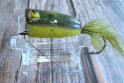 Vintage Fly Lure Popper Wood 1.5" Body Fishing Lure Frog Spot | eBay