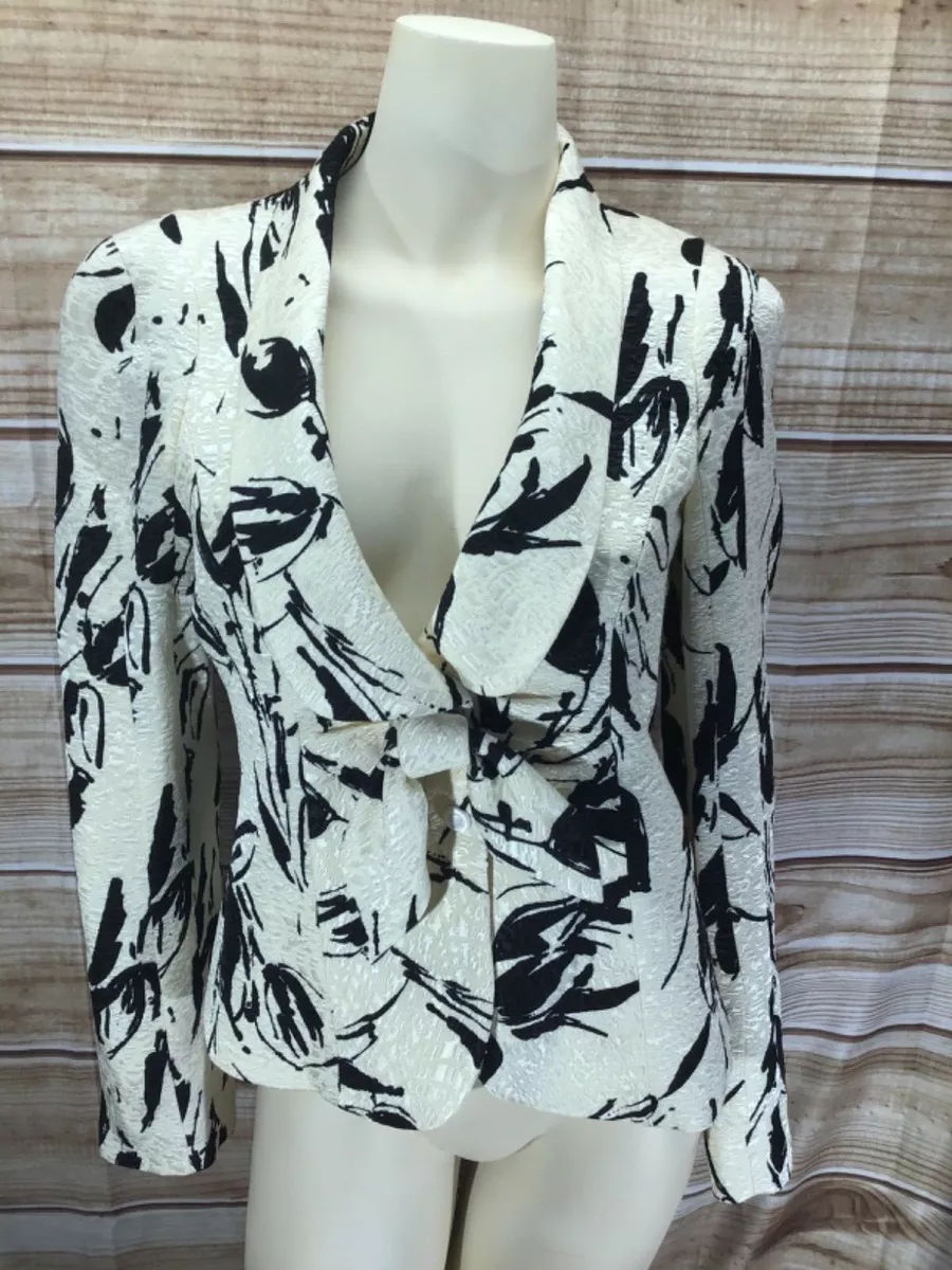 💥 Giorgio Armani Collezioni Cocktail Jacket Size 4 Ivory & Black Wool/Silk
