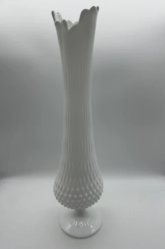 Vintage MCM 19" Fenton White Milk Glass Hobnail Swung Vase