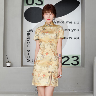Womens Cheongsam Short Sleeve Qipao Tops Traditional Tang Chinese Style Blouse