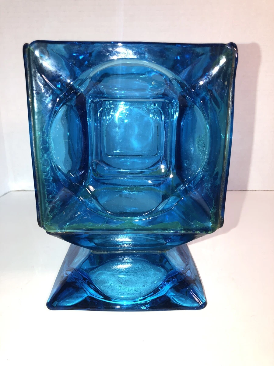Blue glass hurricane on sale candle holder
