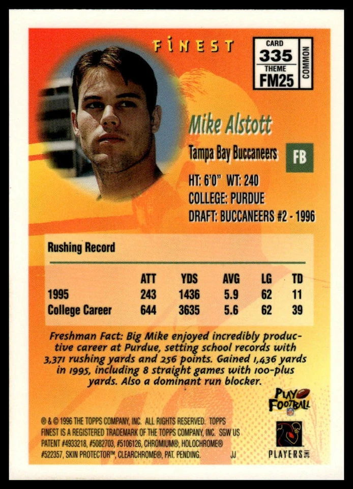 1996 Finest #335 Mike Alstott - Image 2 of 2