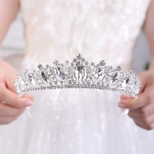 Tiara with Comb for Women Queen Crown Wedding Bridal Party Silver