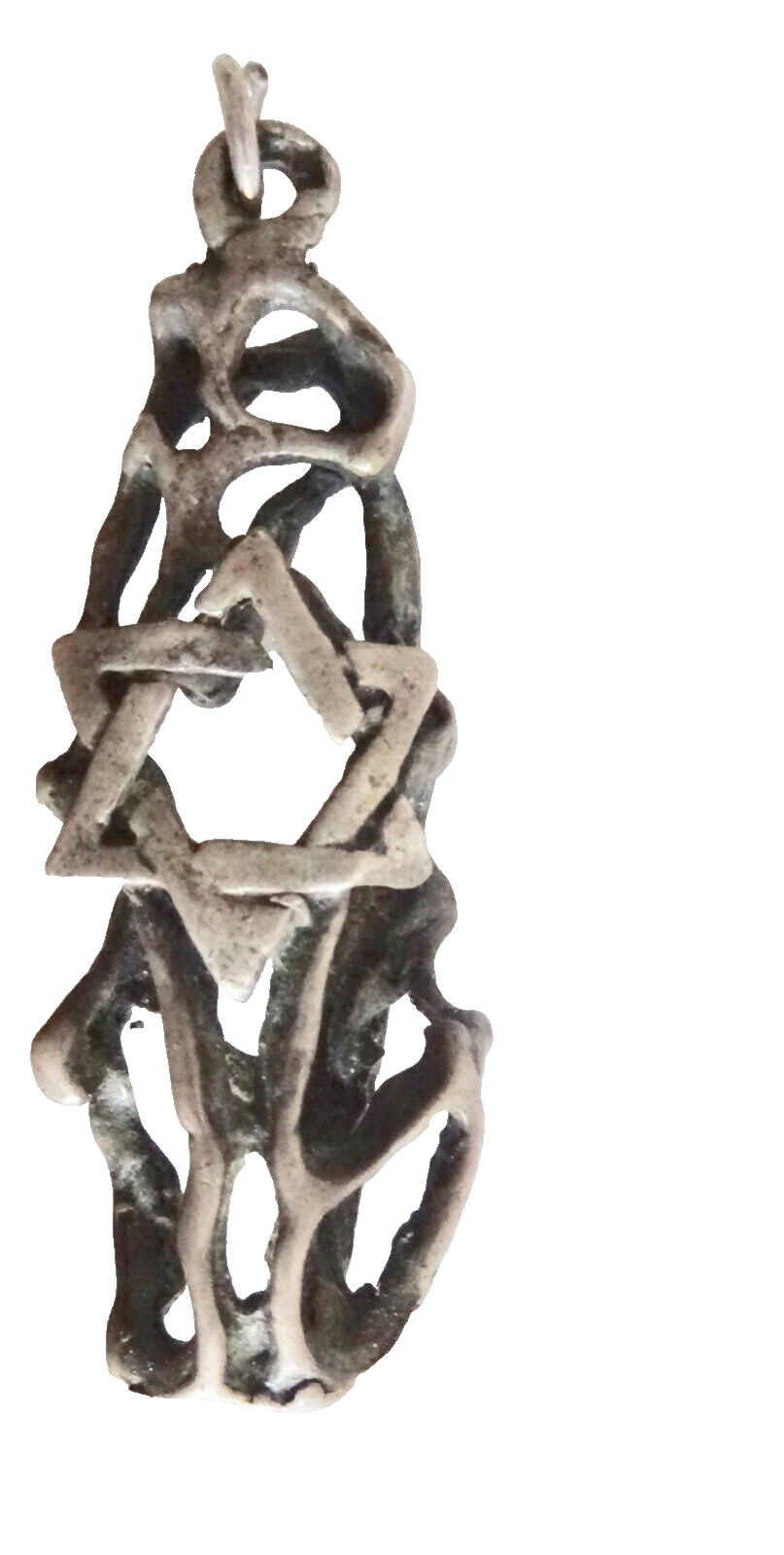 sTAR OF DAVID BRUTALIST SILVERTONE OOAK PENDANT VINTAGE JUDAICA JEWELRY neocurio