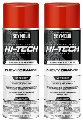 SEYMOUR Hi-Tech Engine Enamel Aerosol Spray Paint CHEVY ORANGE 12oz USA 2/cans