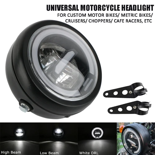 6.5'' Retro Motorcycle LED Hi/Lo Headlight with Mount Bracket for Cafe Racer