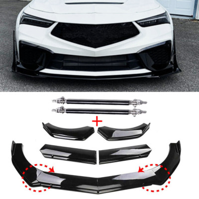 For Acura Integra Body Kit Front Bumper Lip Splitter Spoiler Glossy Black Strut