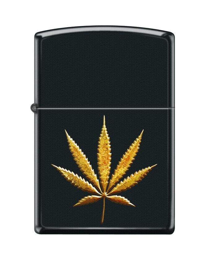 Zippo 8471, Лист конопли, Классическая черная матовая зажигалка, Полноразмерная, НОВАЯ