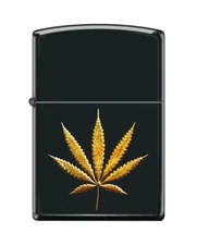 Zippo 8471, Cannabis Leaf, Classic Black Matte Lighter, Full Size, NEW