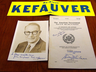 Vtg '58/60 Senator Estes Kefaver Auto. Photo/Gov't Book/Bumper Sticker Tennessee