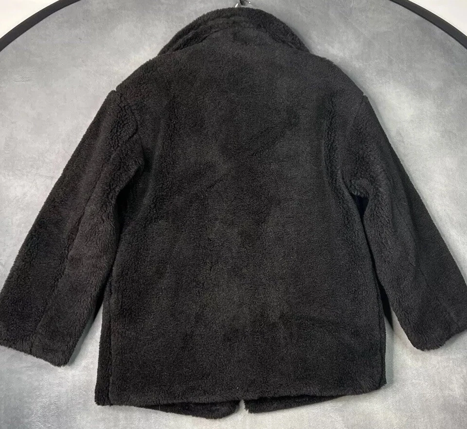 Abrigo Borg TOPSHOP Negro Imitación Piel Longitud Media Muesca Cuello Bolsillos Mujer Talla 0-2 Foto 4 de 4