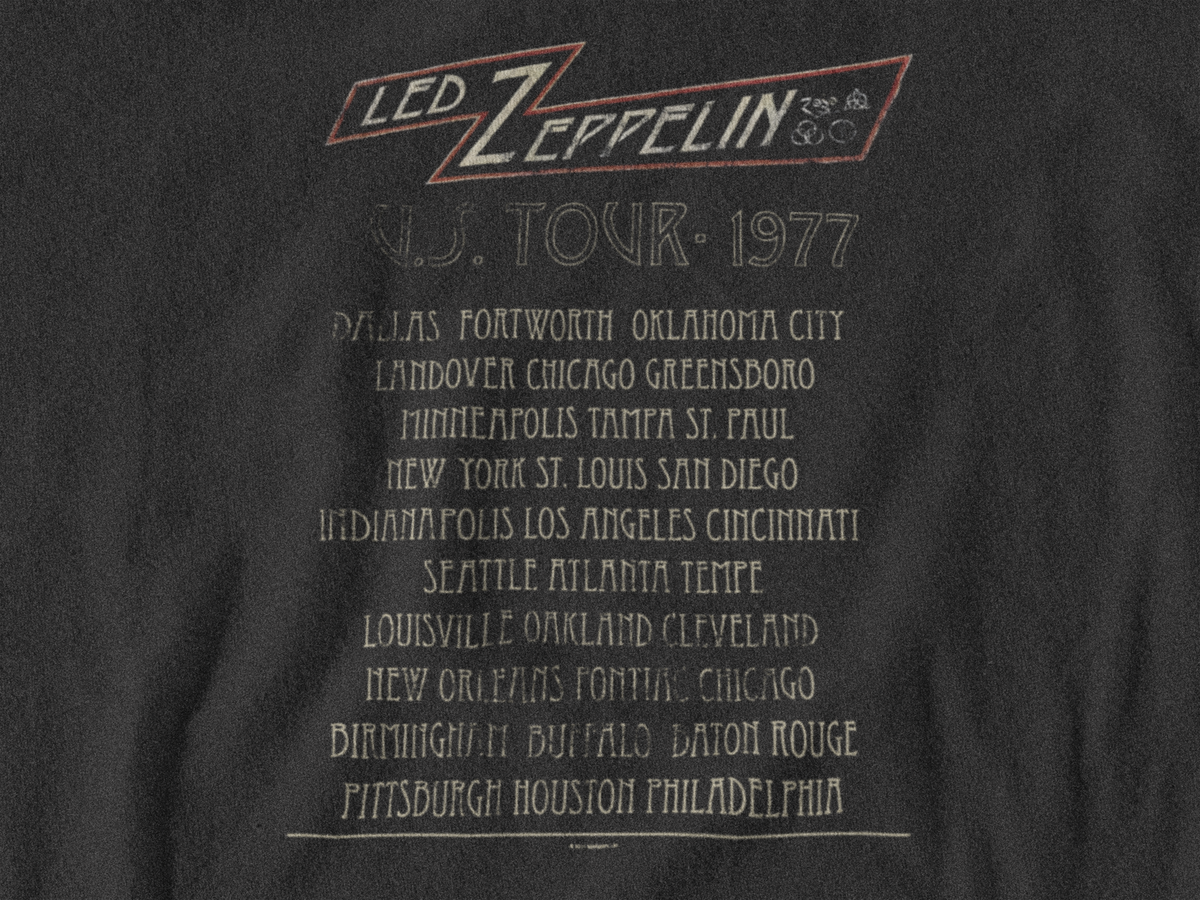 Led Zeppelin Rock U.S. Tour 1977 Merch, 2 Sided, Vintage Led Zeppelin Rock U.S. Tour 1977 Merch, 2 Sided, Vintage