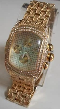 Men's stones gold finish fashion dressy casual link watch