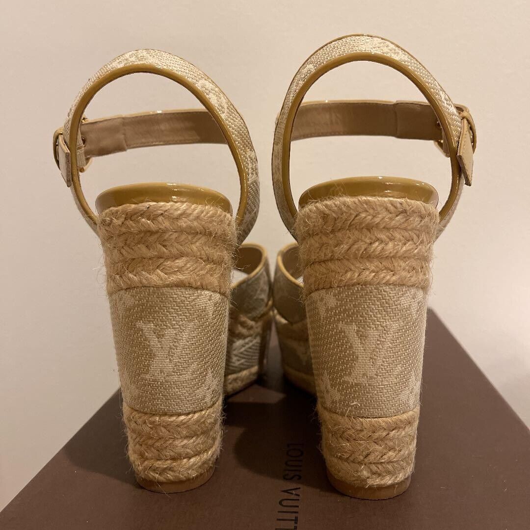 LOUIS VUITTON Monogram Wedge sole Sandals 37.5 Beige LOUIS VUITTON Monogram Wedge sole Sandals 37.5 Beige