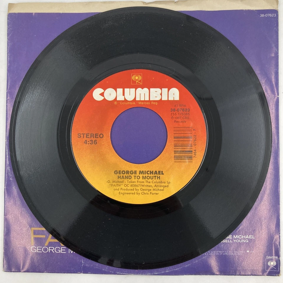 George Michael – Faith / Hand To Mouth USA 7" Vinyl Columbia – 38-07623 Foto 4 de 4
